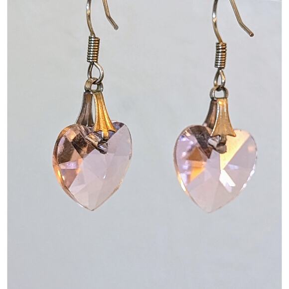 Swarovski Pale Pink Crystal Heart Wire Earrings - Picture 1 of 5